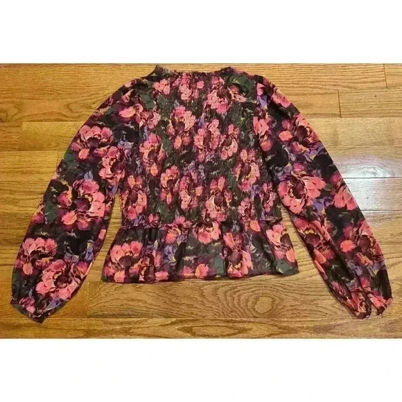 Jessica Simpson Averie Top in Posy Symphony Floral Ruched Ruffled Fall Office - Picture 7 of 9